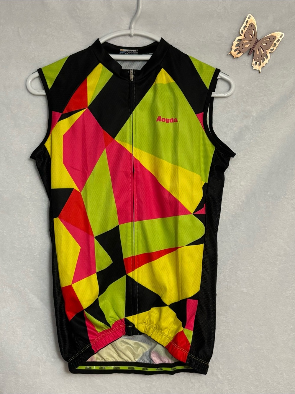 Aogda Women’s Neon Geometric Cycling Jersey Yellow/Pink/Green/Red/Black Size M